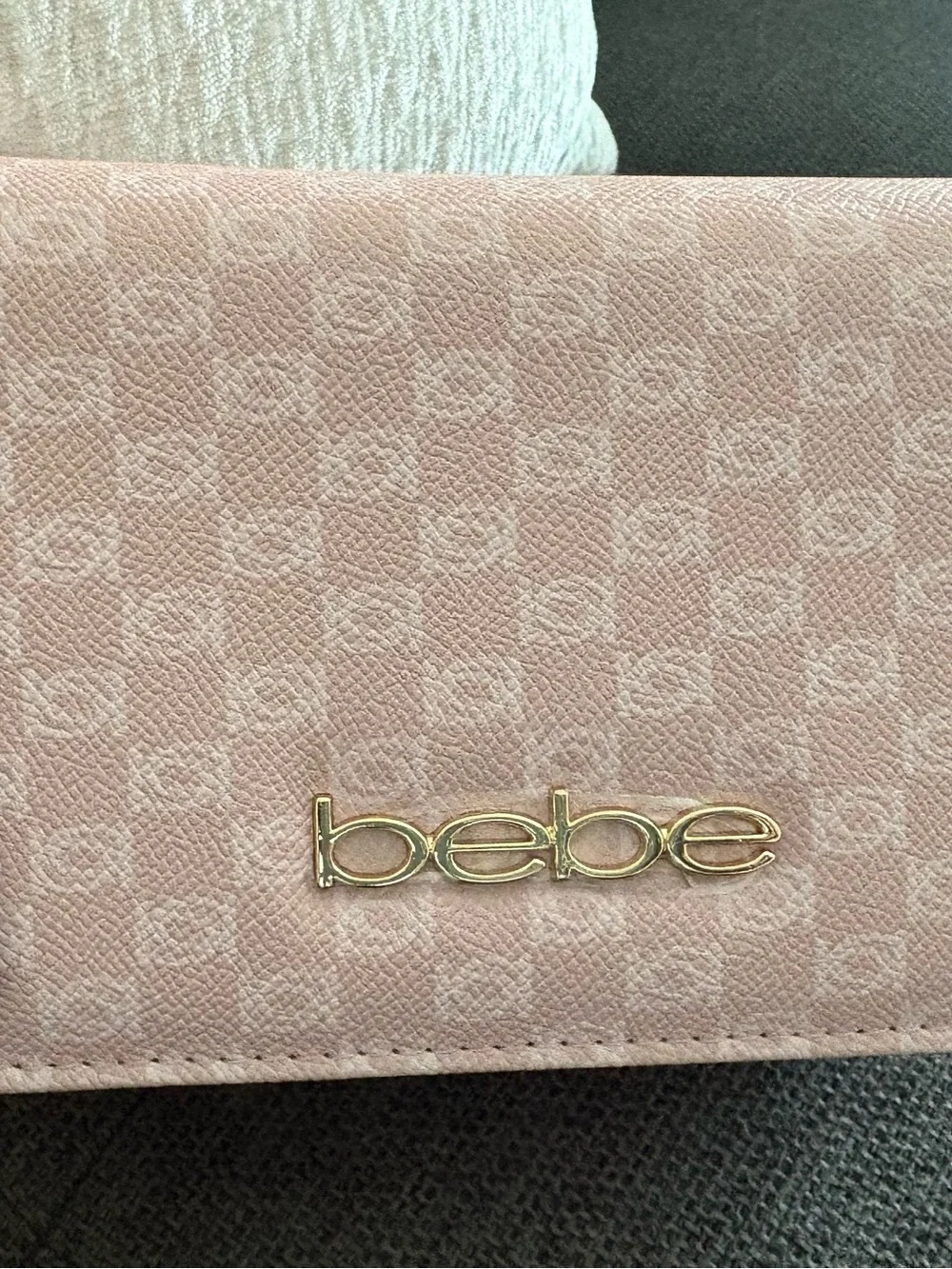 bebe Light Pink Logo Clutch Wallet with Gold Hardware